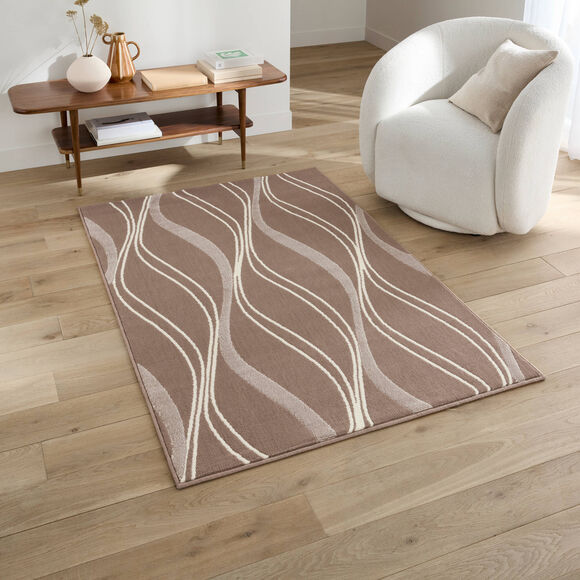 Tapis d&eacute;coratif motif vagues (taupe)