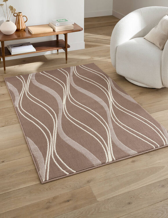 Tapis d&eacute;coratif motif vagues (taupe)