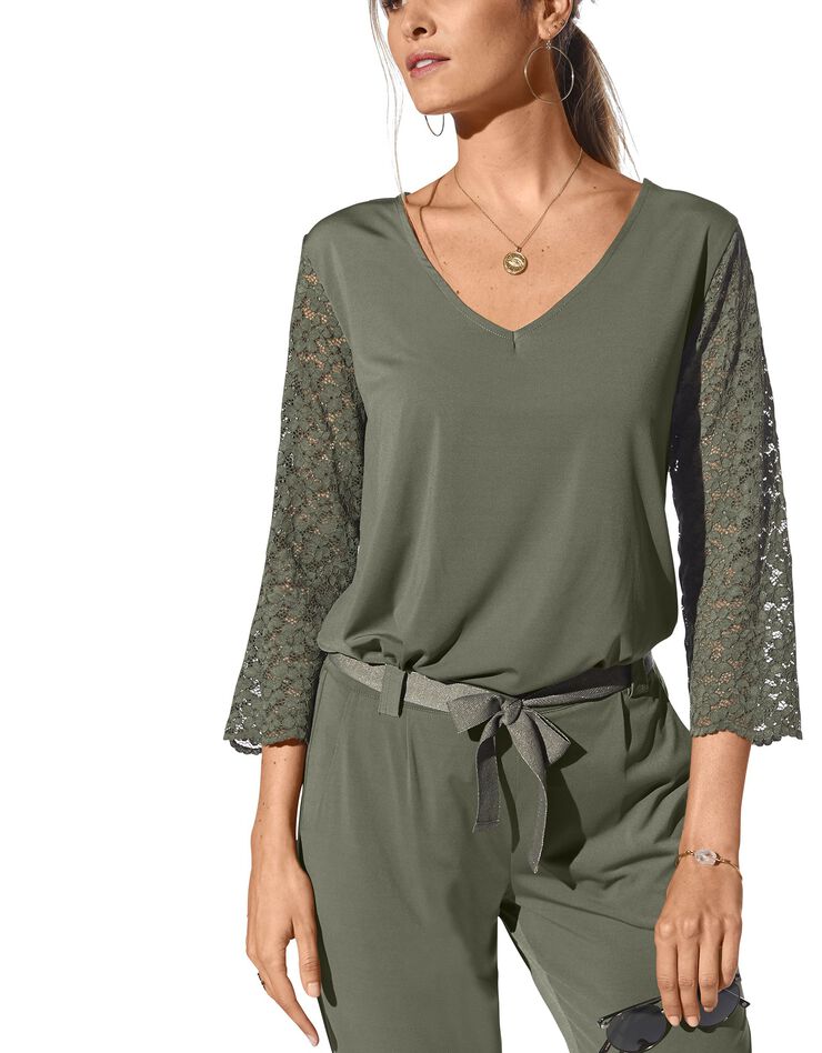 Tee-shirt dentelle col V manches 3/4 (bronze) Tee-shirt dentelle col V manches 3/4 (bronze)