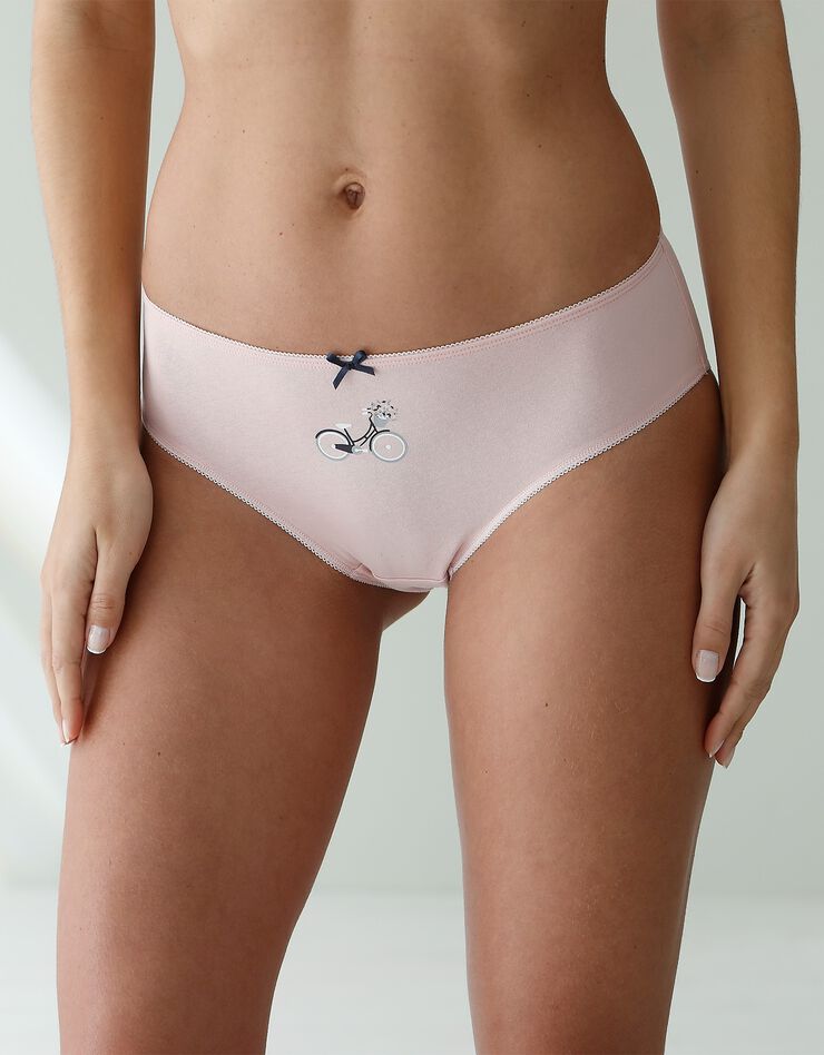 Culotte midi coton imprimé "bicyclette" - lot de 4 (marine / rose) Culotte midi coton imprimé "bicyclette" - lot de 4 (marine / rose)
