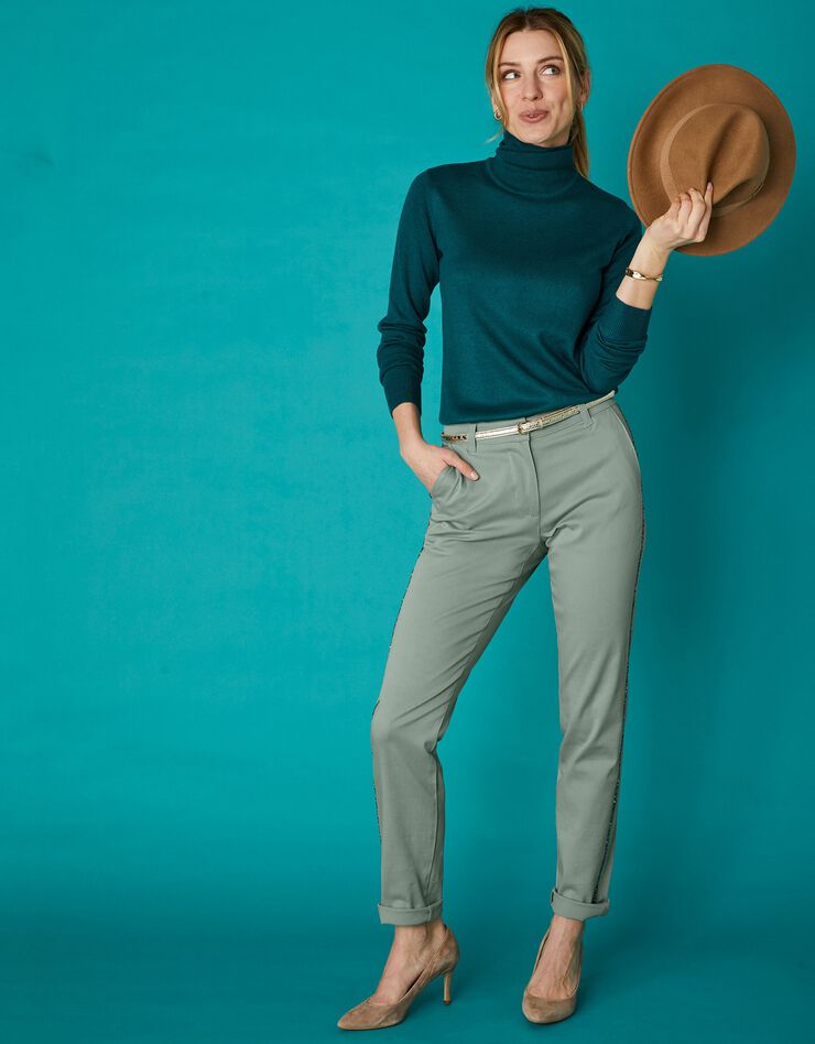 Pantalon chino bande strassée (vert grisé) Pantalon chino bande strassée (vert grisé)