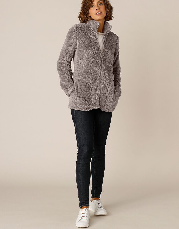 Veste zippée maille peluche (taupe) Veste zippée maille peluche (taupe)