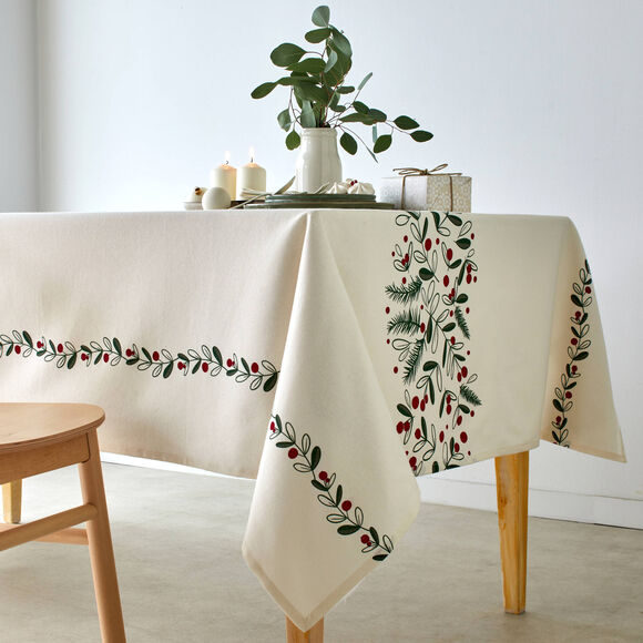 Nappe en coton, imprimé feuillage (naturel)