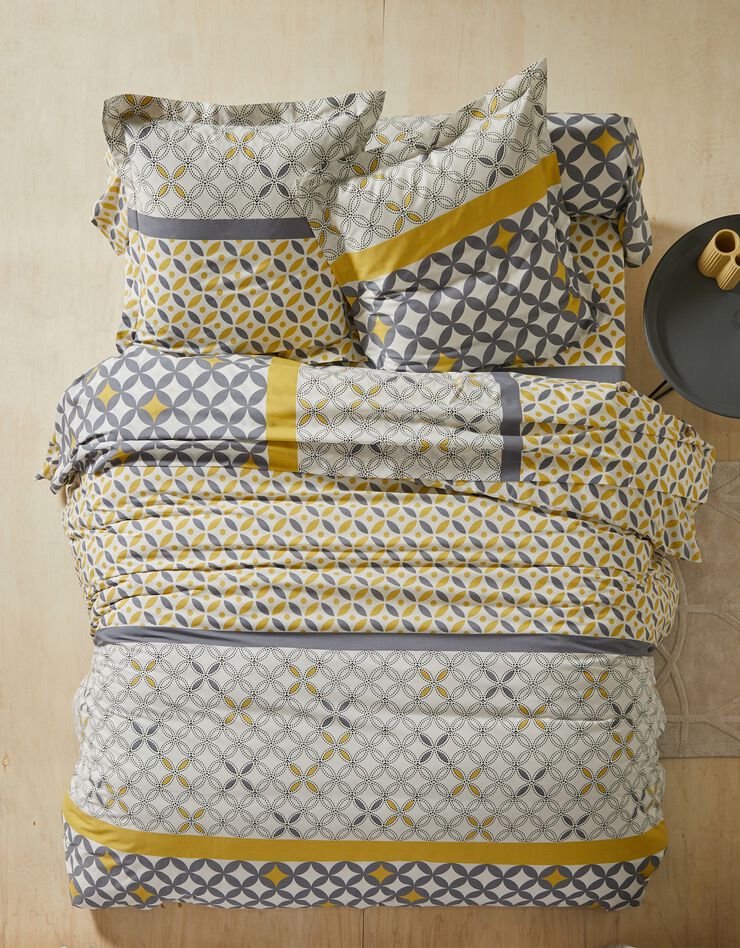 Linge de lit Marlow en coton motifs géométriques (gris / jaune)