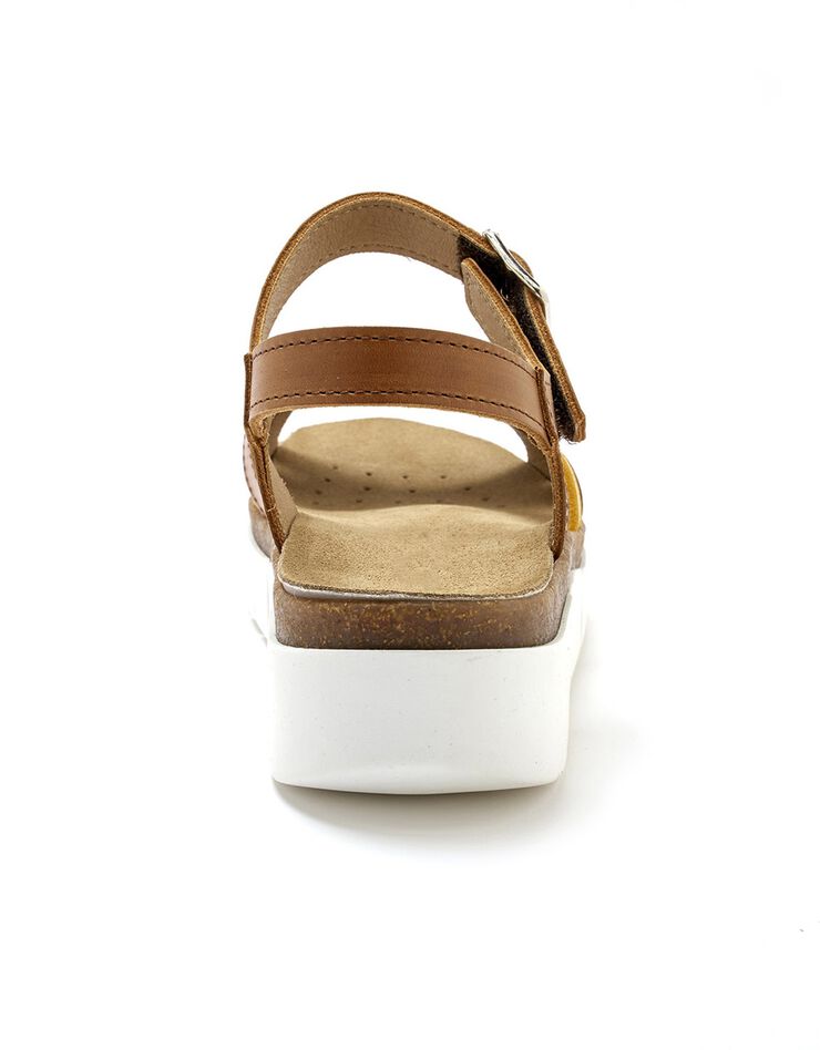 Sandales cuir brides multicolores - largeur confort (marron)
