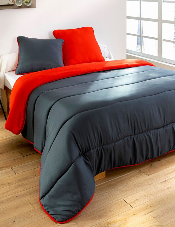 Couette bicolore microfibre 350 g/m² (anthracite / rouge)