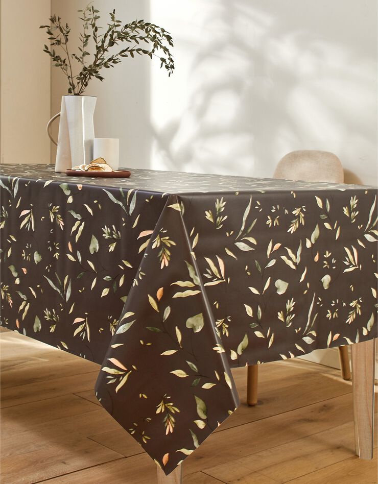 Nappe toile cirée imprimé Florale (anthracite / vert)