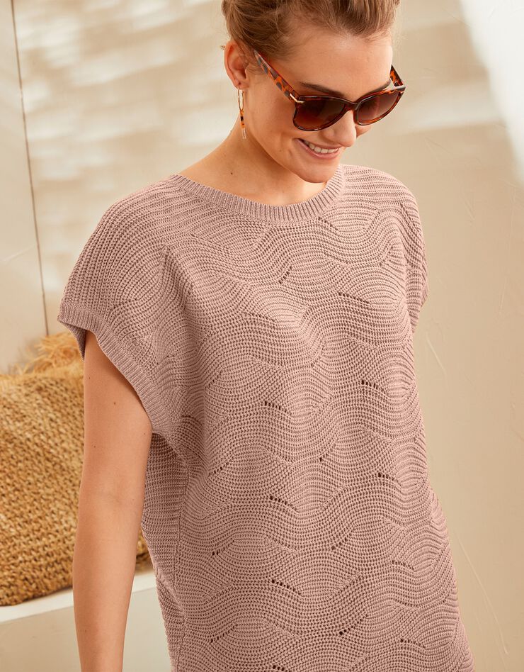 Pull manches courtes, maille fantaisie (noisette) Pull manches courtes, maille fantaisie (noisette)