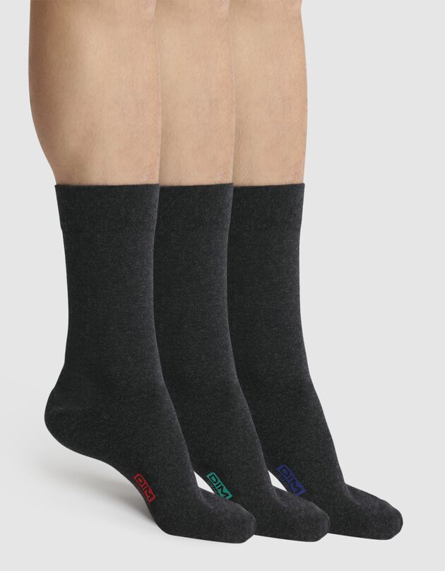 Mi-chaussette coton - lot de 3 (anthracite chiné)