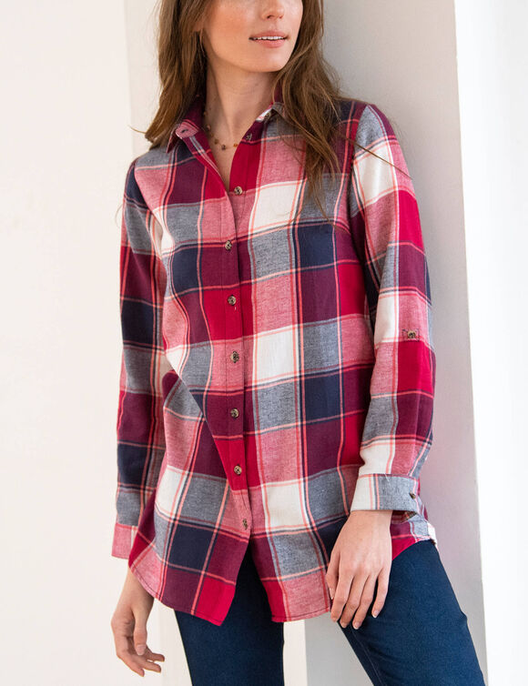 Chemise longue grands carreaux, flanelle (cerise / marine)