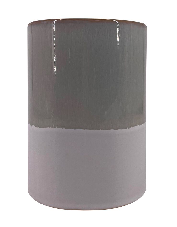 Vase tube bicolore en céramique - hauteur 17 cm (gris)