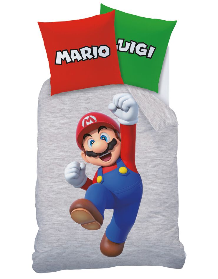Parure de lit enfant Mario / Luigi Revers® - coton (gris)