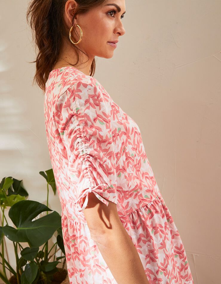 Blouse boutonnée imprimée (beige / corail) Blouse boutonnée imprimée (beige / corail)