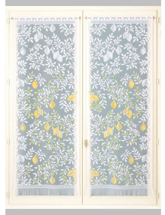 Vitrage droit maille dentelle motif citrons - la paire (peint)