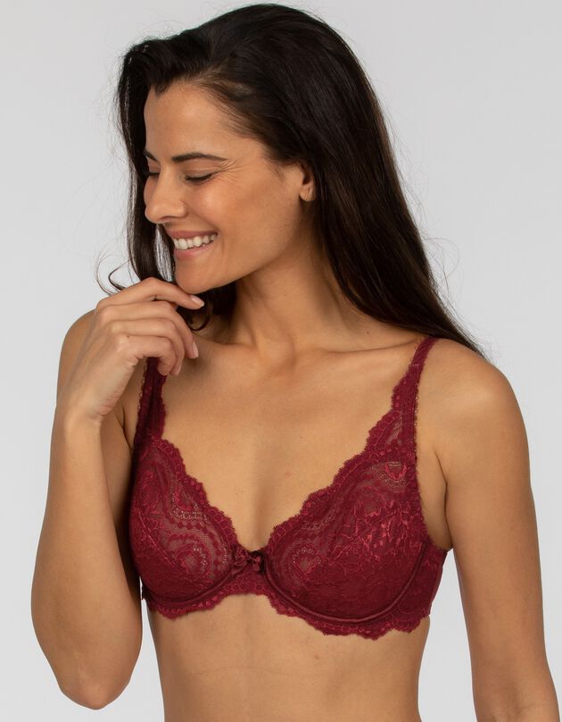 Soutien-gorge emboîtant dentelle "Flower élégance" - avec armatures (bordeaux) Soutien-gorge emboîtant dentelle "Flower élégance" - avec armatures (bordeaux)