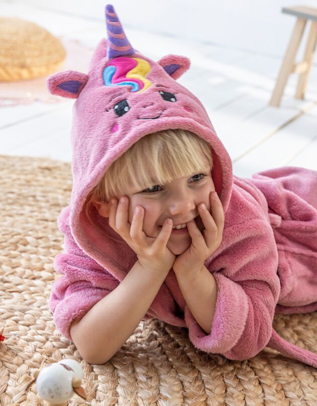 Peignoir de bain enfant licorne à capuche microfibre toute douce (rose)