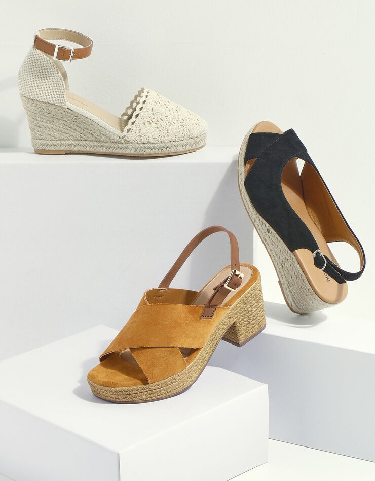 Sandales compensées macramé semelle corde (écru)