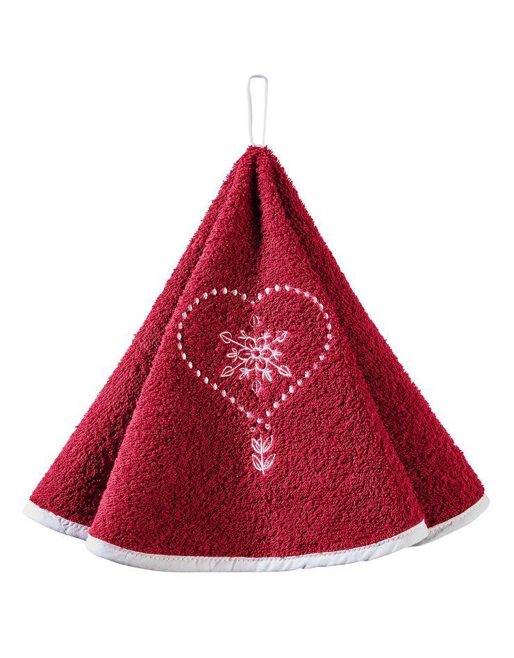 Essuie-mains éponge brodée coeurs forme cloche - lot de 2 (rouge) Essuie-mains éponge brodée coeurs forme cloche - lot de 2 (rouge)