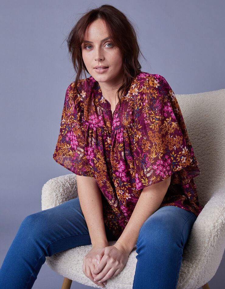 Blouse en voile imprimé (prune / rose) Blouse en voile imprimé (prune / rose)