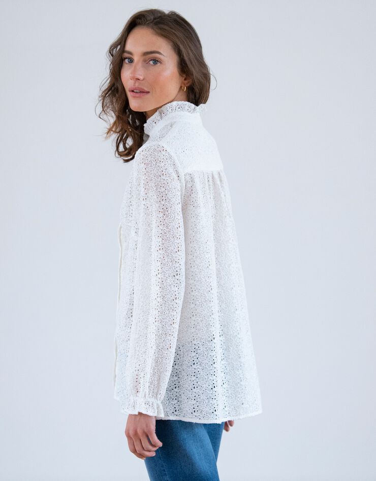 Blouse col montant volantée, dentelle (écru) Blouse col montant volantée, dentelle (écru)