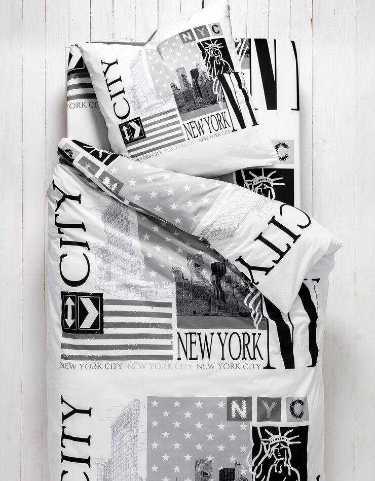 Linge de lit enfant Midtown - coton imprimé New York City (blanc)