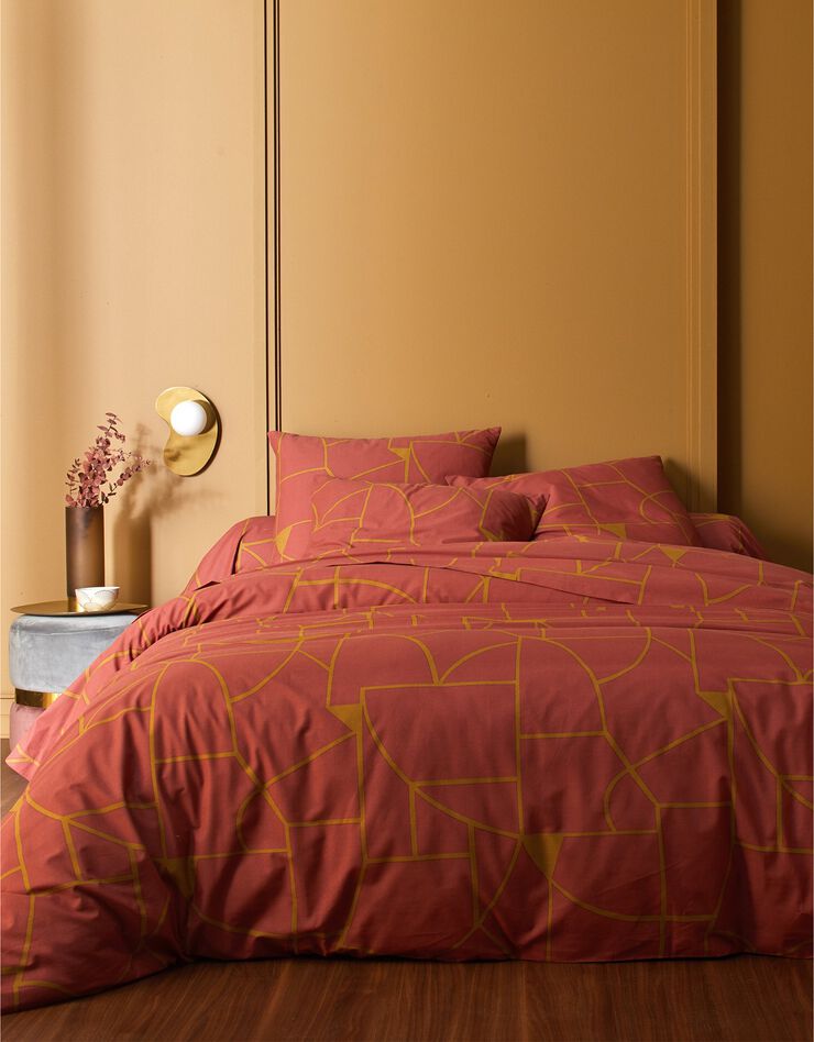Linge de lit Geoffroy en coton à motifs graphiques (terracotta)