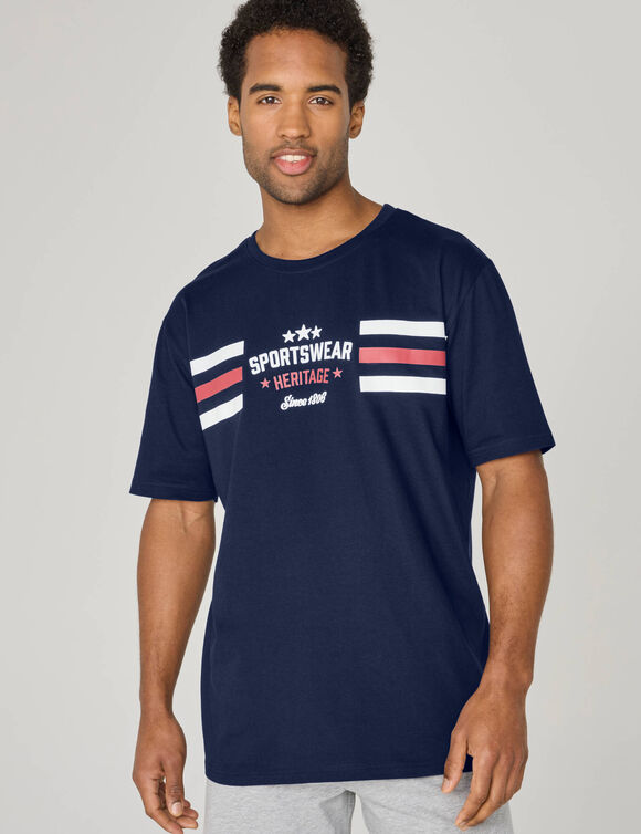 T-shirt pyjama motif et rayures manches courtes (marine)