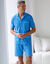 Pyjama short veste boutonnée jersey coton uni (bleu)