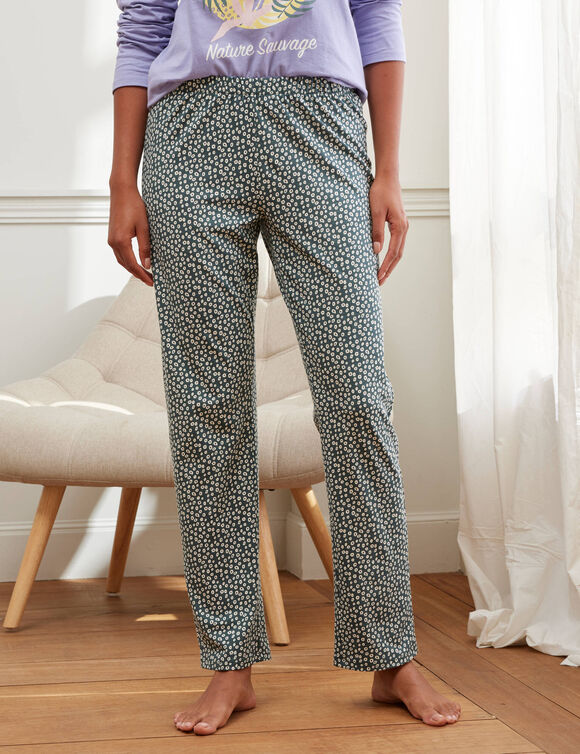 Pantalon imprimé "Nature Sauvage" (gris vert / écru)