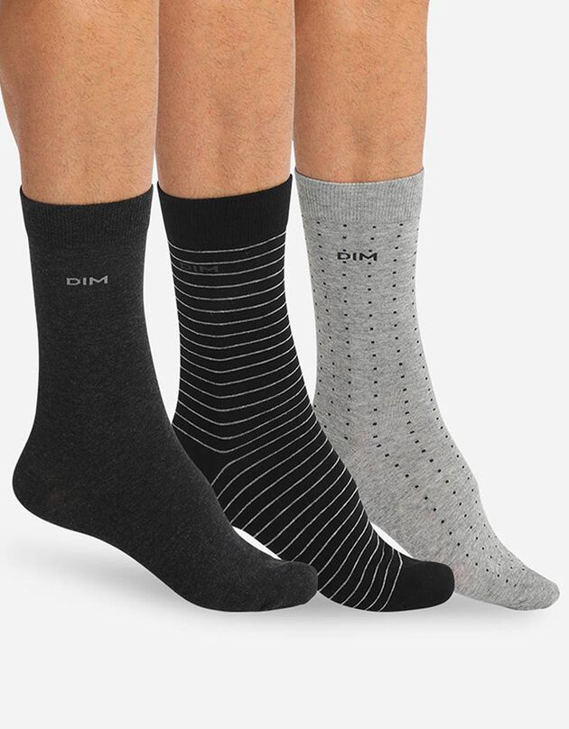 Mi-chaussettes "Coton Style" - lot de 3 paires (gris + anthracite + noir)