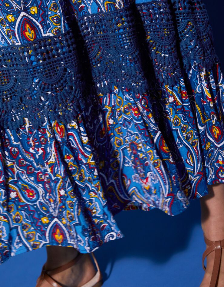 Robe longue imprimée manches 3/4 fendues (bleu) Robe longue imprimée manches 3/4 fendues (bleu)