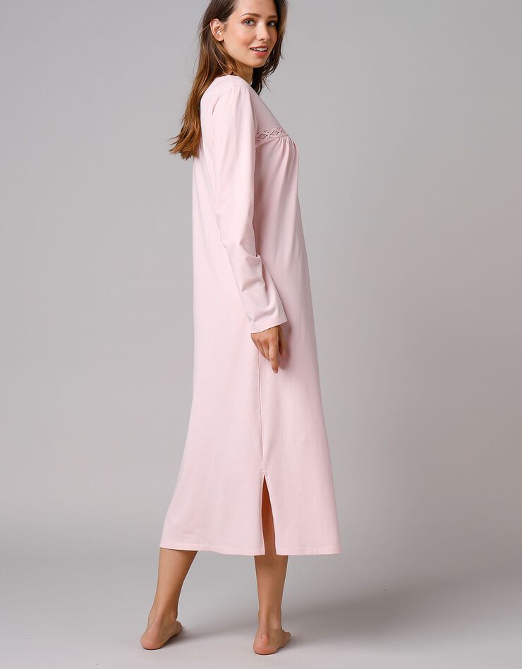 Chemise de nuit longue manches longues unie (rose) Chemise de nuit longue manches longues unie (rose)