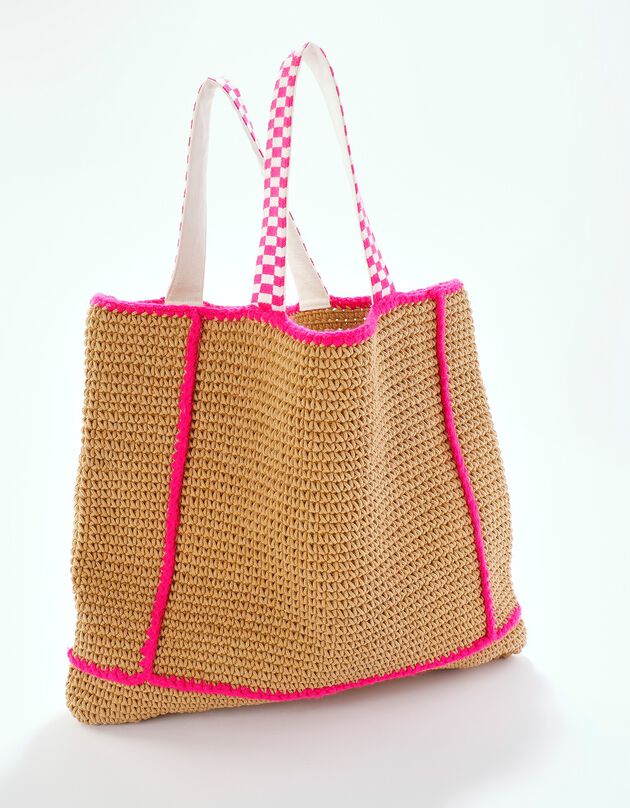 Sac cabas effet crochet finitions contrastées (naturel)