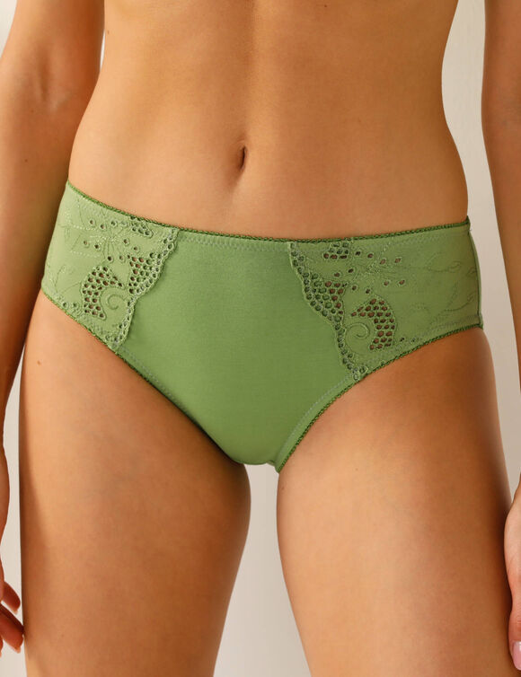 Culotte brod&eacute;e forme midi coton uni Olbia - lot de 2 (vert)