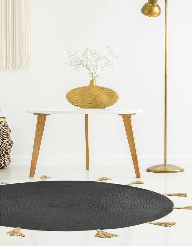 Tapis coton à pompons - rond (noir)