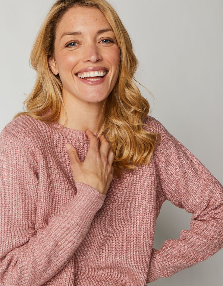 Pull col rond maille anglaise (bois de rose chiné) Pull col rond maille anglaise (bois de rose chiné)