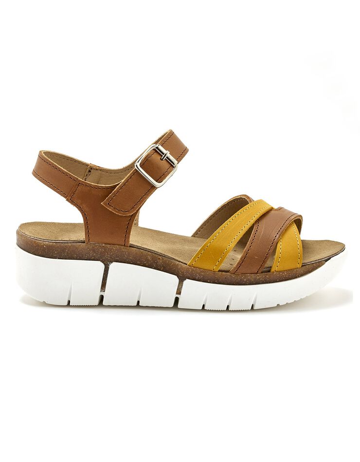 Sandales cuir brides multicolores - largeur confort (marron) Sandales cuir brides multicolores - largeur confort (marron)