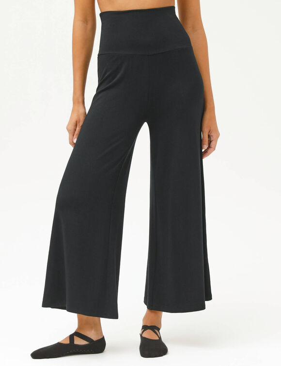 Pantalon large 7/8&egrave;me taille &eacute;lastiqu&eacute;e uni (noir)