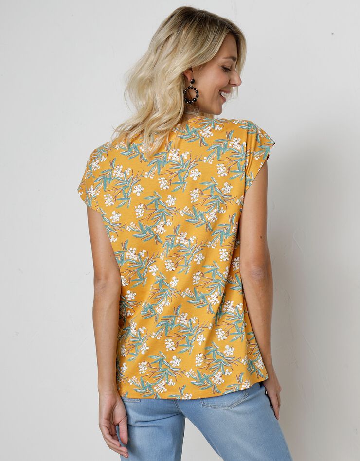 Tee-shirt épaules tombantes imprimé tropical (safran / kaki)