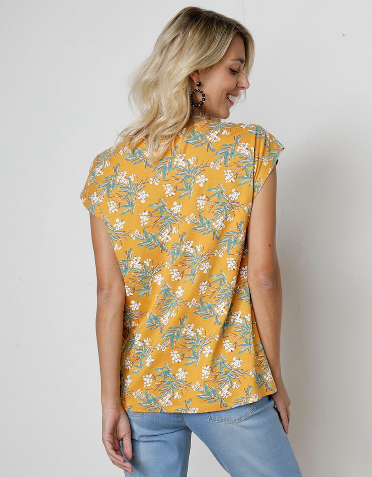 Tee-shirt épaules tombantes imprimé tropical (safran / kaki) Tee-shirt épaules tombantes imprimé tropical (safran / kaki)