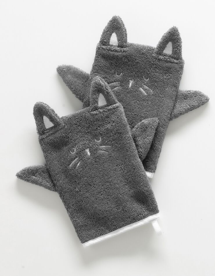 Collection éponge enfant brodée chat coton - 380 g/m2 (anthracite)