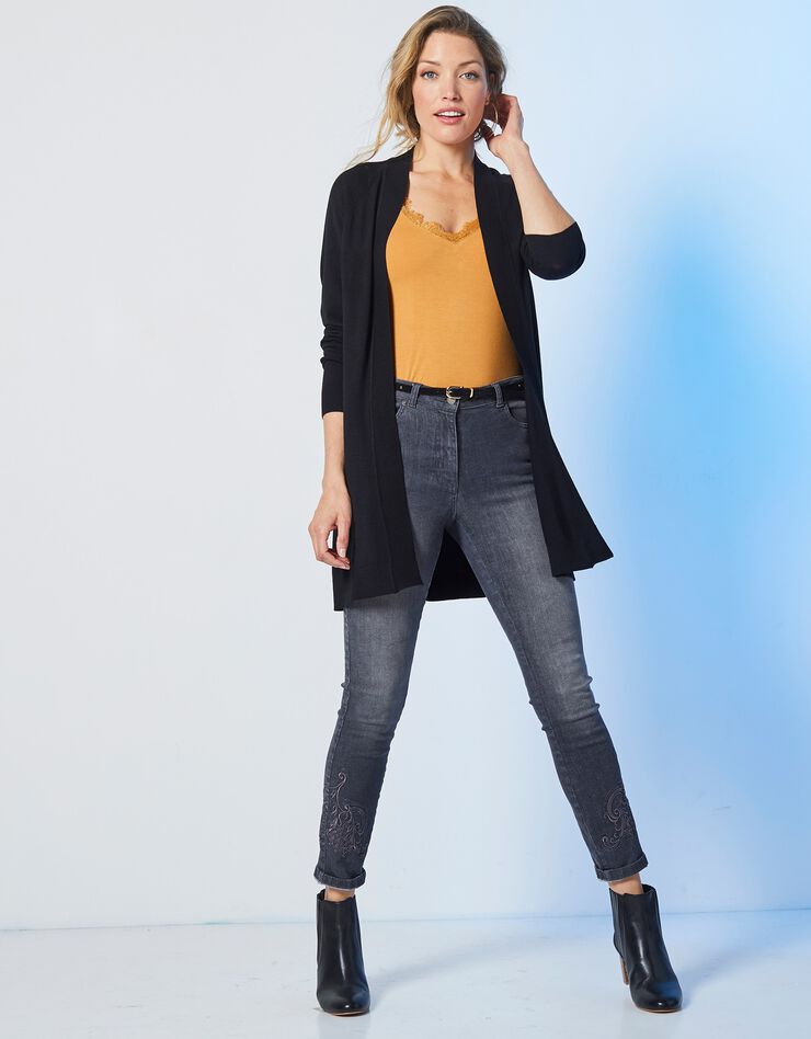 Gilet long porter ouvert (noir) Gilet long porter ouvert (noir)