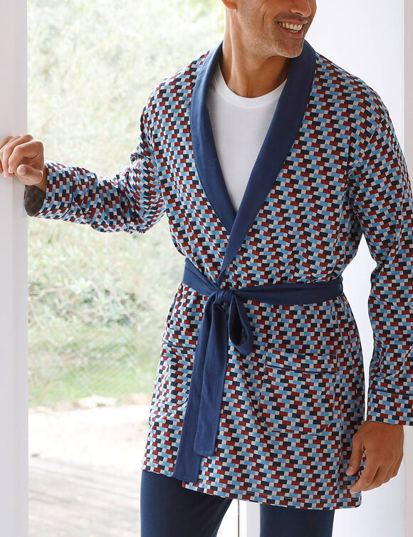 Robe de chambre imprim&eacute;e courte imprim&eacute; graphique (bordeaux / bleu)