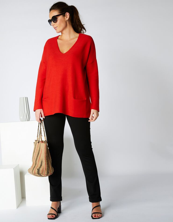 Pull col V loose, maille fantaisie (capucine) Pull col V loose, maille fantaisie (capucine)