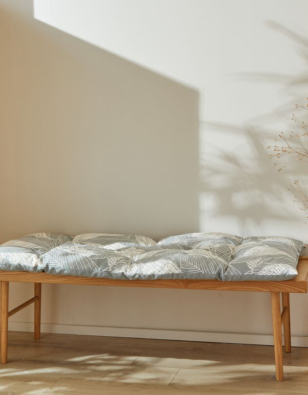 Long coussin déco coton imprimé feuillage (gris perle)