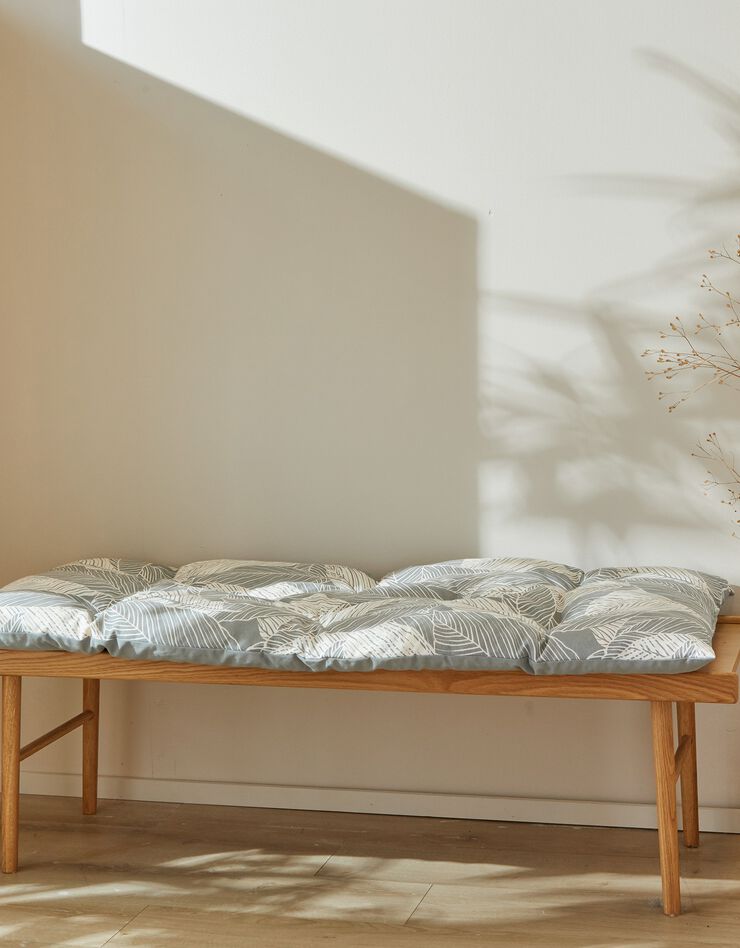 Long coussin déco coton imprimé feuillage (gris perle) Long coussin déco coton imprimé feuillage (gris perle)