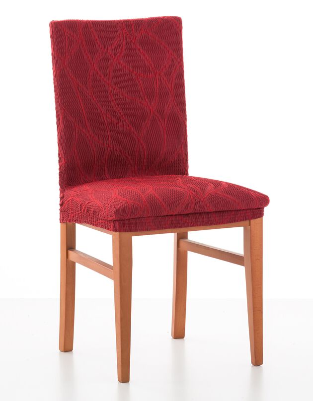 Housse intégrale extensible motif jacquard "serpentins" spéciale chaise (rouge)