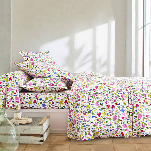 Linge de lit Aquarelle coton imprimé fleuri (blanc)