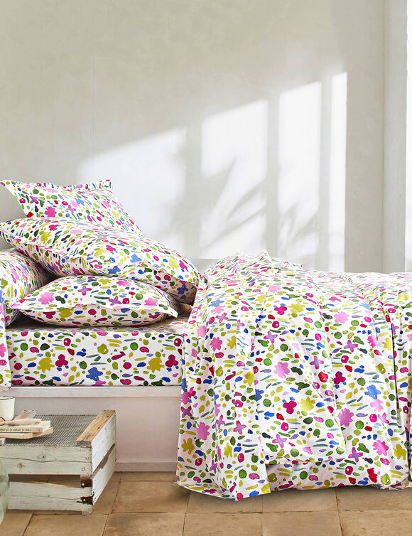 Linge de lit Aquarelle coton imprimé fleuri (blanc)