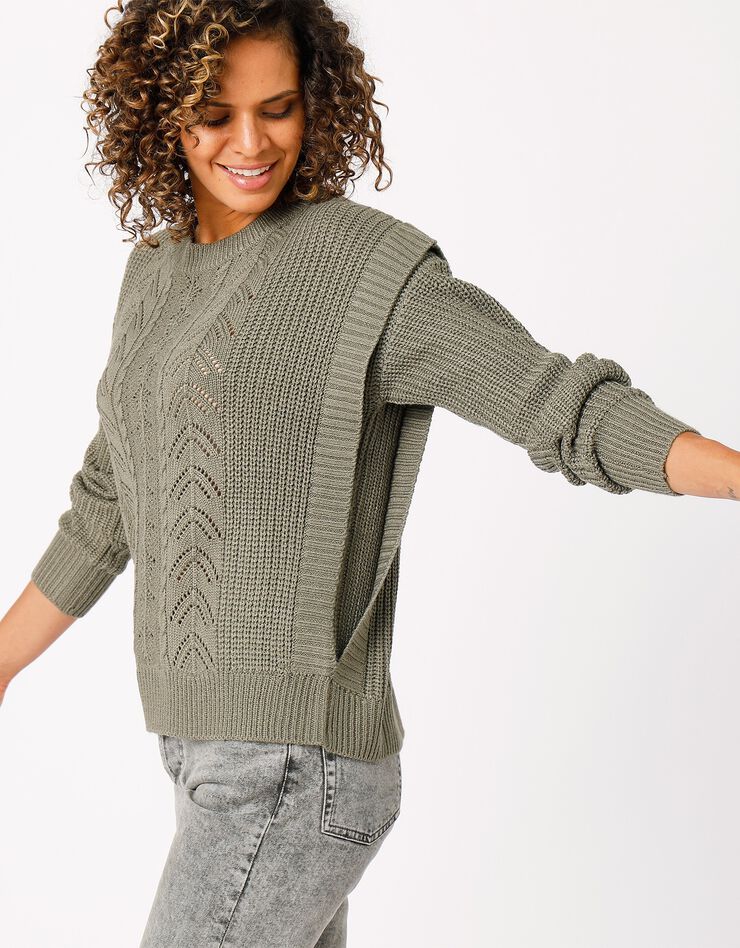 Pull manches longues maille fantaisie (kaki) Pull manches longues maille fantaisie (kaki)